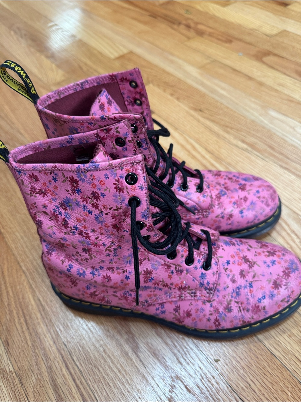 Dr. Martens Pink Floral Lace-Up Women's Boots - Picture 2 of 6